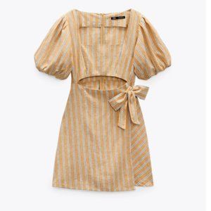 Zara Linen Blend Striped Mini Dress